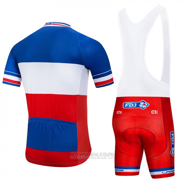 2018 Fahrradbekleidung FDJ Blau Wei Rot Trikot Kurzarm und Tragerhose